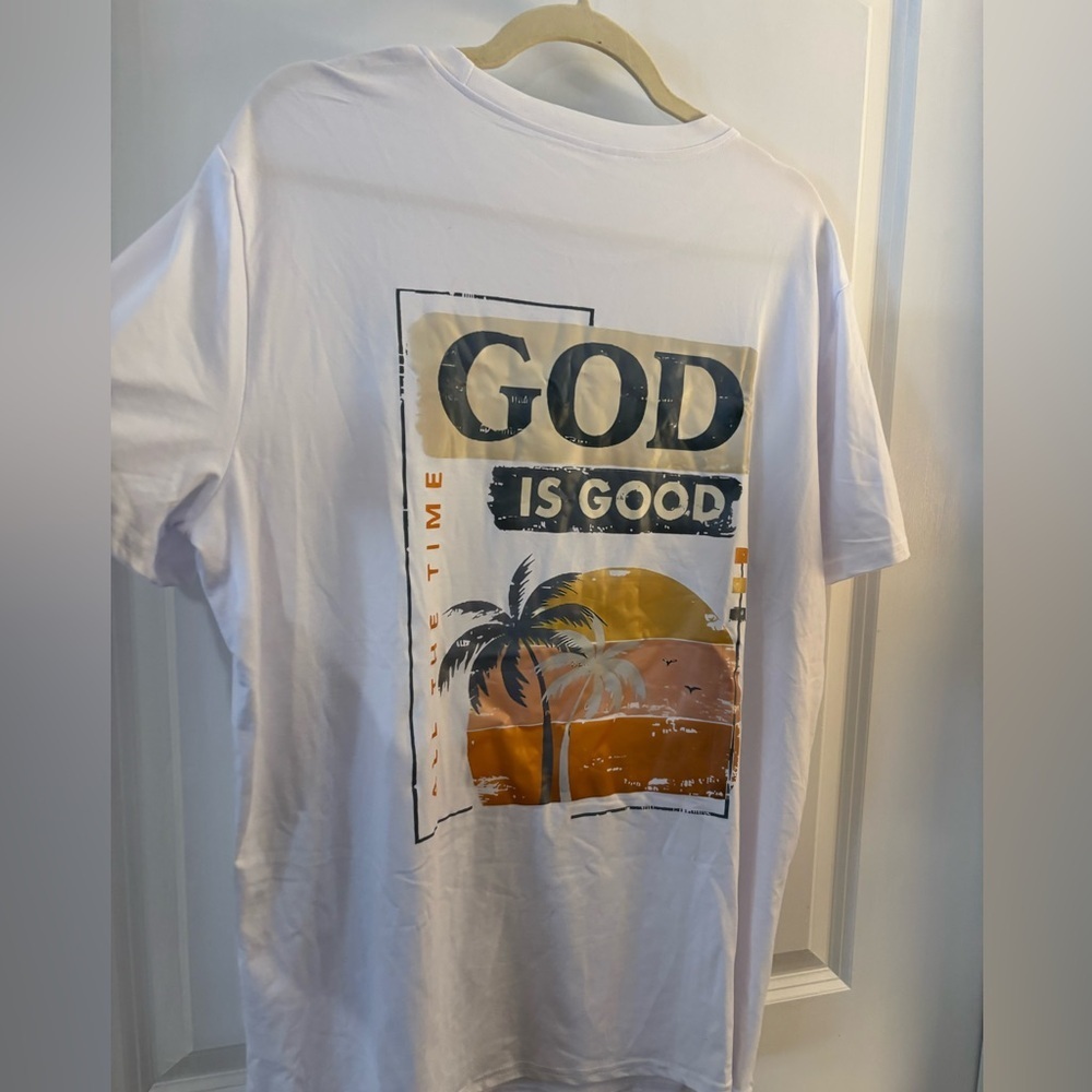 White Graphic T-Shirt with God Is Good Design Sz XXL